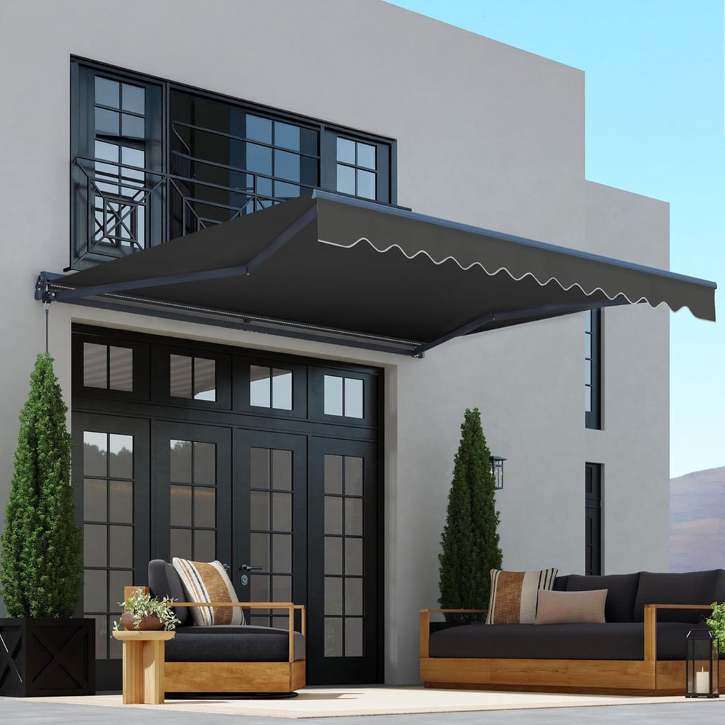 Electric Patio Awning Motorized Semi-Cassette, 12x10 Black | Retractable sunshade for decks and balconies