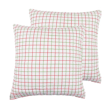 Home for Christmas Sage - 2 Euro Shams (26x26 in.) - Festive Patchwork - Quilted - No Inserts - Cotton