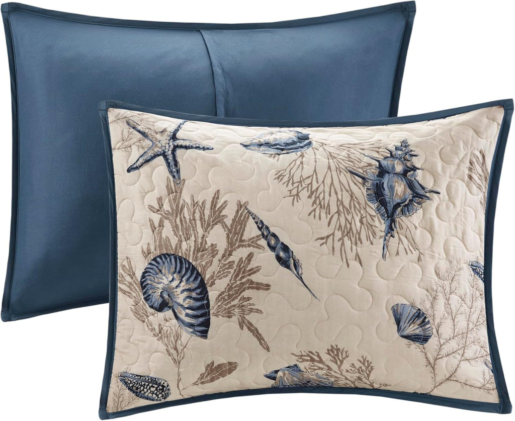 Quilt Set Cottage Coastal Design, Starfish Print - All Season, Coverlet Bedspread Lightweight Bedding Layer, Shams