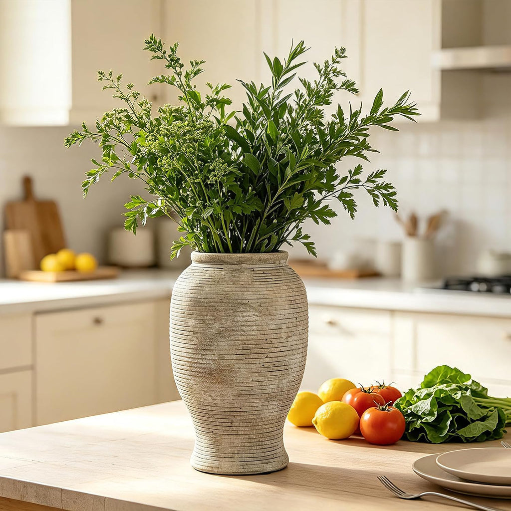 9 Inch Ceramic Flower Vase - Rustic Farmhouse Pottery Vase | Decorative Vases