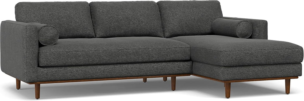 Morrison Right Sectional Sofa in Woven-Blend Recycled Polyester Fabric, Charcoal Grey, 102-inches Wide, L-Shaped