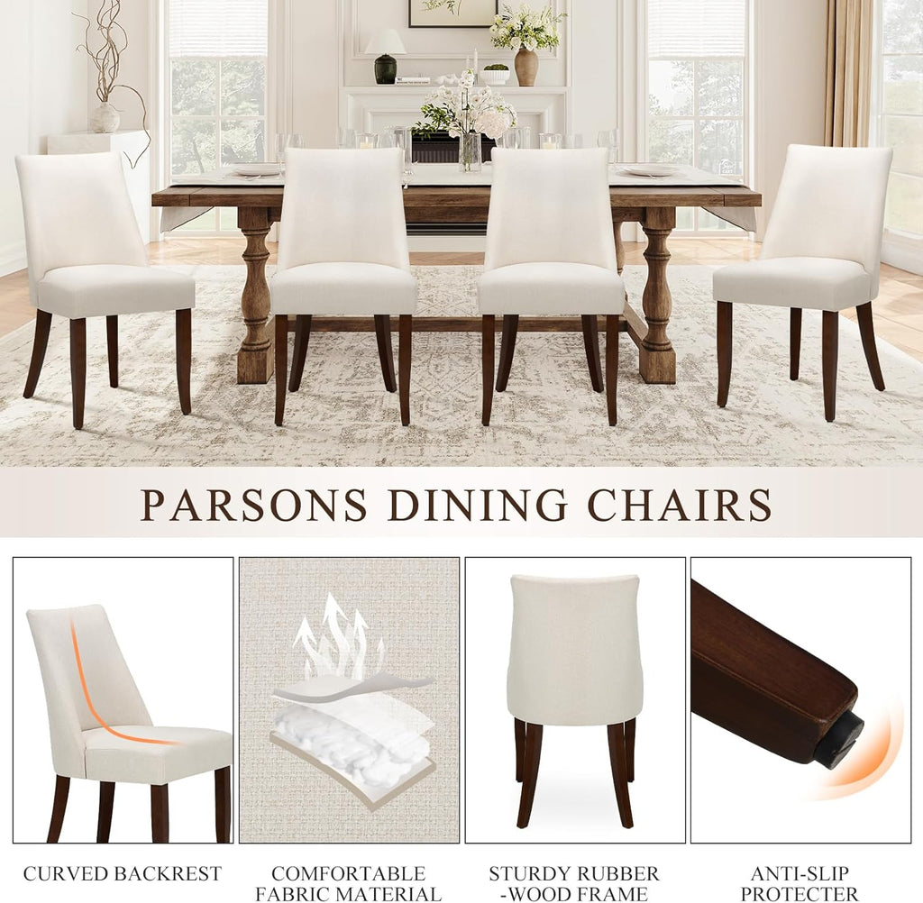 Upholstered Dining Chairs Set of 2, Mid Century Modern Kitchen Chairs with Back, Farmhouse Fabric Side Dining Room
