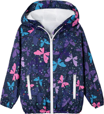 Girls Jacket Lightweight Hooded Windbreaker Kids Water-Resistant Light Rain Jacket Print Outwear