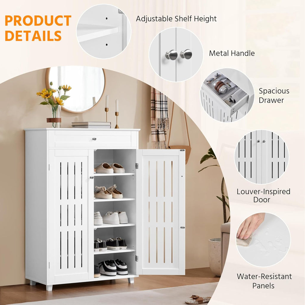 Shoe Storage Cabinet, 5 Tier Adjustable Shoes Organizer with Drawer, Freestanding Shoe Rack , Foyer, Hallway