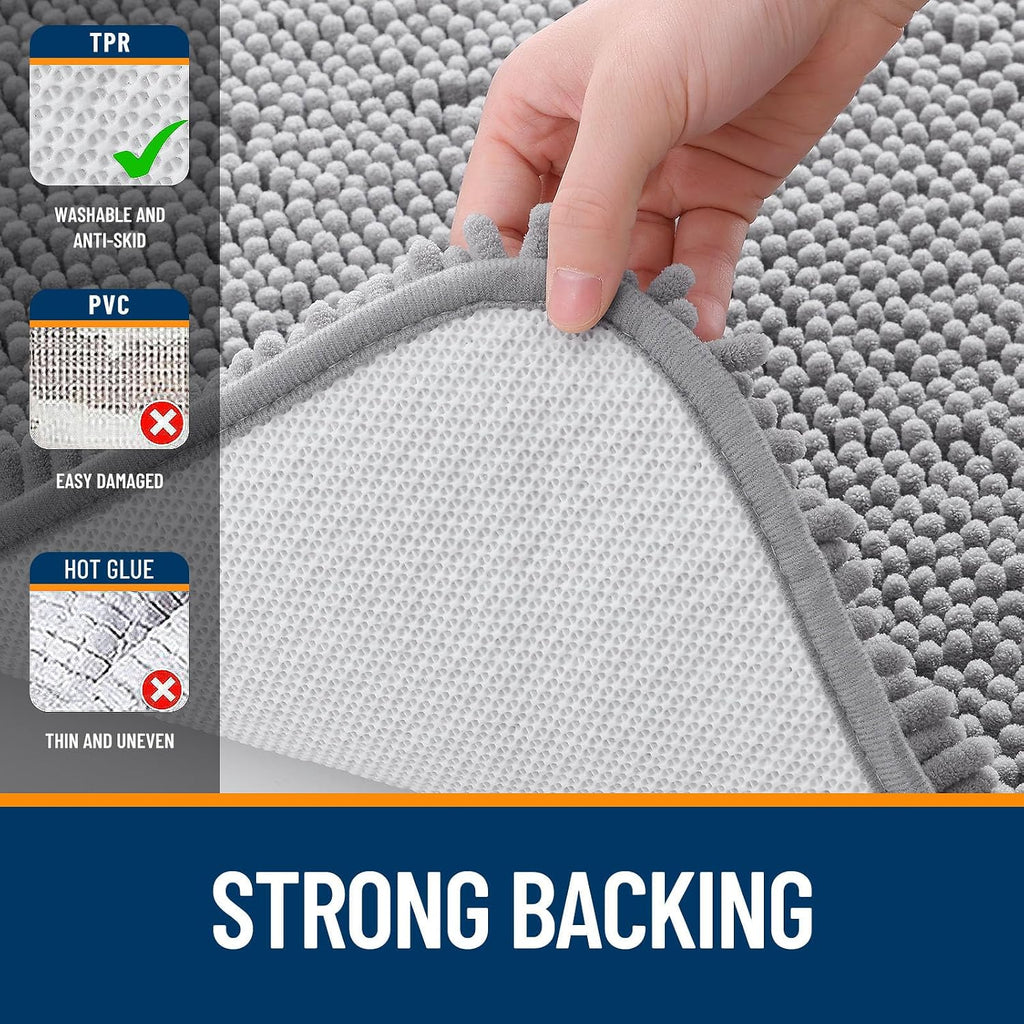 Bathroom Rugs Sets 2 Piece, Soft Absorbent Chenille Bath Mats and U-Shaped Contour Toilet Mat Area Rug Set, Machine