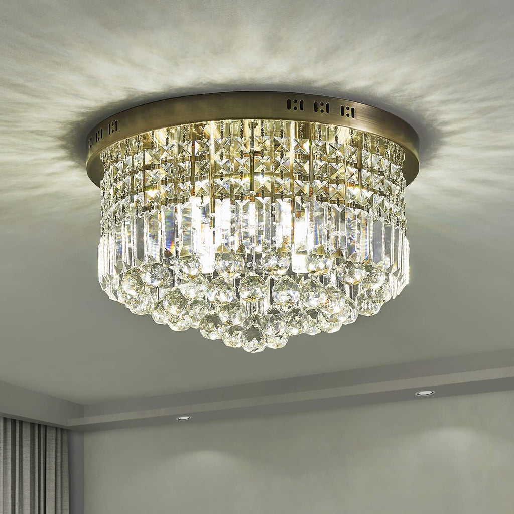 9 Light Modern Crystal Raindrop Chandelier Lighting Flush Mount LED Ceiling Light Fixture Pendant Lamp for Dining Room Bathroom Bedroom Livingroom, E12 LED Bulbs Required, Antique Cooper A100-B09DFLWQT3