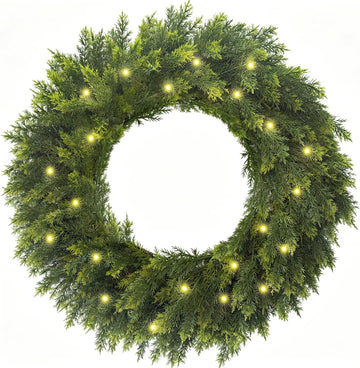 30 Inch Real Touch Lighted Christmas Cedar Wreath for Front Door