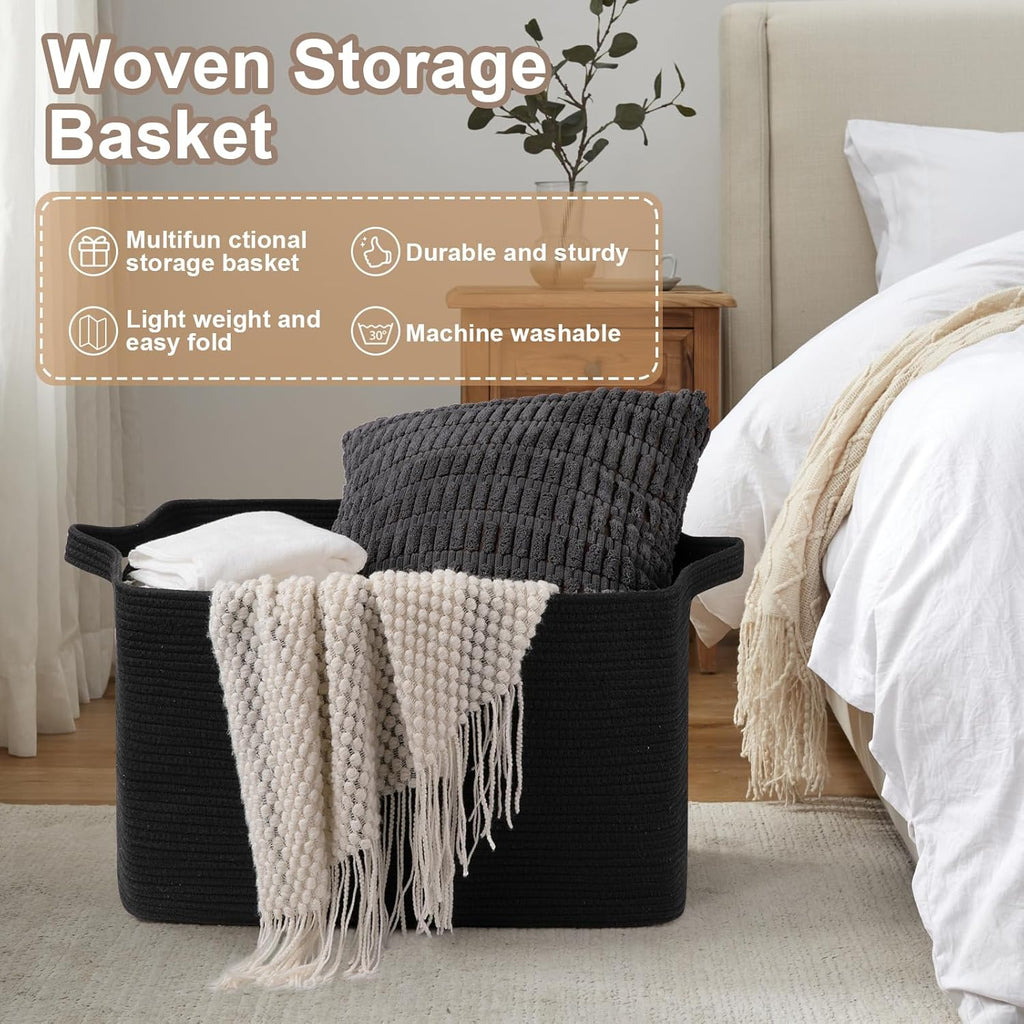 95L Extra Large Blanket Basket, 24" x 16.9" x 14.2" Woven Storage Basket , Rectangle Nursery Blanket Storage for