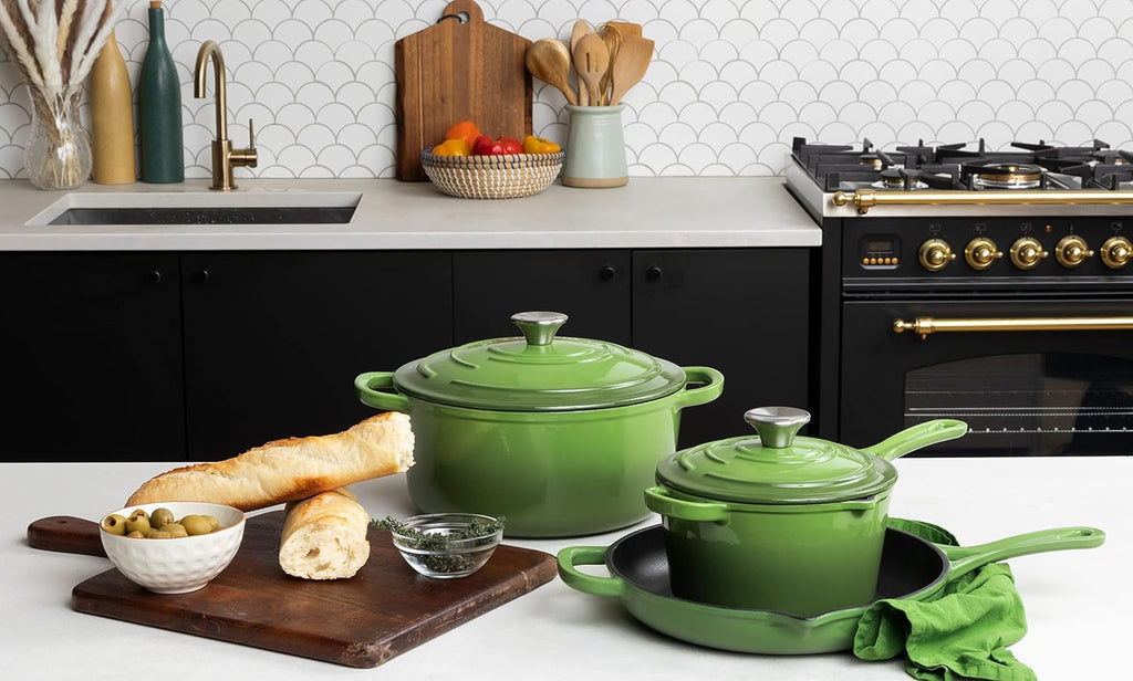 5-Piece Enameled Cast Iron Cookware Set - Includes 5.7 Quart Dutch Oven with Lid, 10.25 Inch Skillet, 2.2 Quart