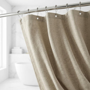 Linen Shower Curtain with 12 Metal Hooks,Country Boho Farmhouse Bath Decor Brown Shower Curtains Bathtub