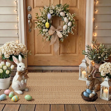 27.5"x43" Washable Outdoor Front Door Mat, Textured Natural Woven Low-Profile Patio Rug with Non-Slip Backing