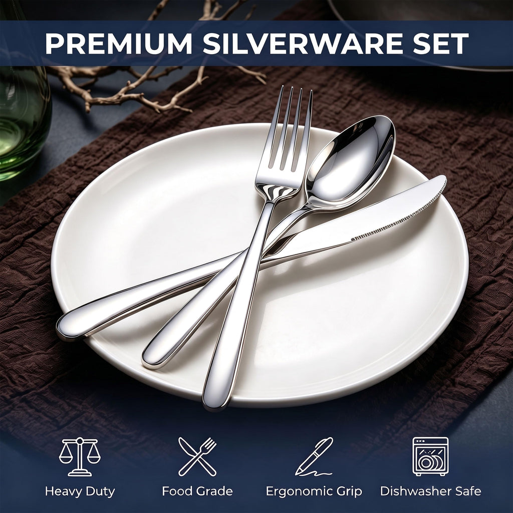 40-Piece Heavy Duty Silverware Set for 8, Stainless Steel Flatware