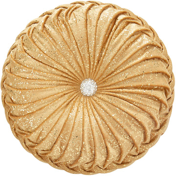 Round Throw Pillows, Golden Throw Pillows, Soft Spandex Velvet Fabric, Pumpkin Pleated Handmade Gold Round Velvet