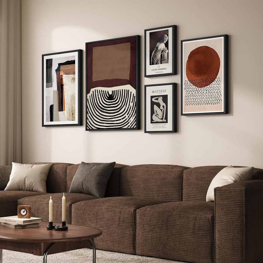 Large Framed Black and White Abstract Wall Art , 5 Piece Neutral Canvas Prints Paintings Artwork for Walls, Mid