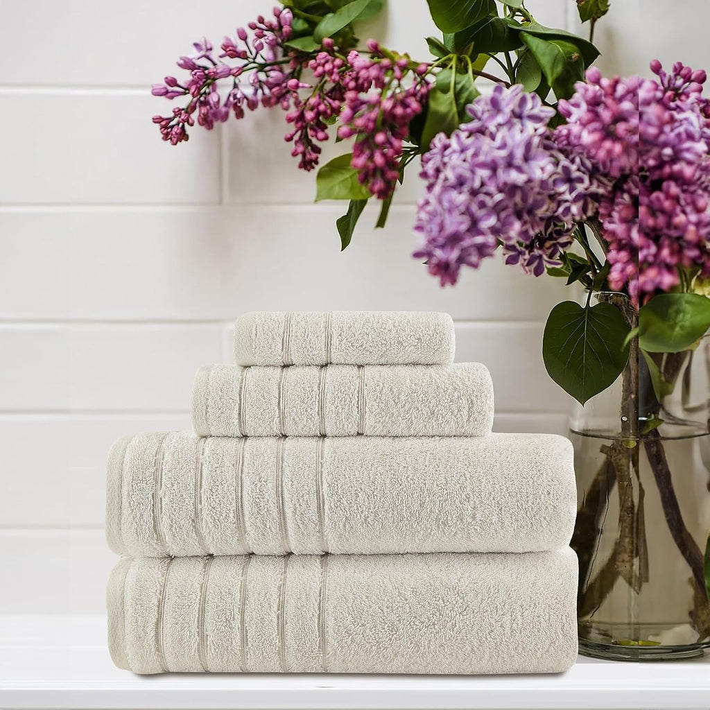 Luxury 4 Piece Towels Set, Made with 100% Turkish Cotton, Highly Absorbent & Comfy, Includes 2 Bath Towels, 1 Hand