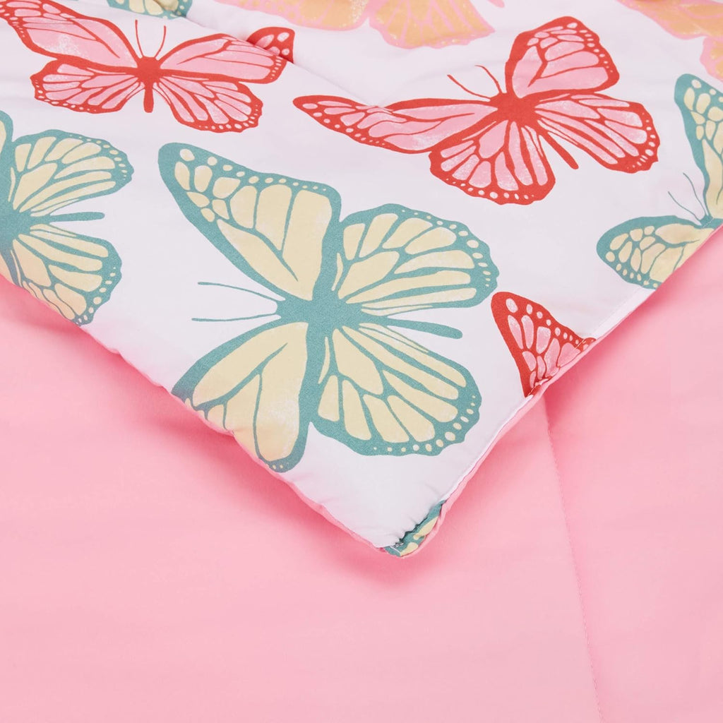 Kid's Soft, Easy Care Microfiber Bed-in-a-Bag 5-Piece Bedding Set, Twin, Butterfly Friends