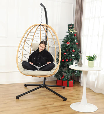 Egg Chair with Stand, Swing Chair Hanging Chair Nest Basket, UV Resistant Removable & Washable Cushions,350LBS