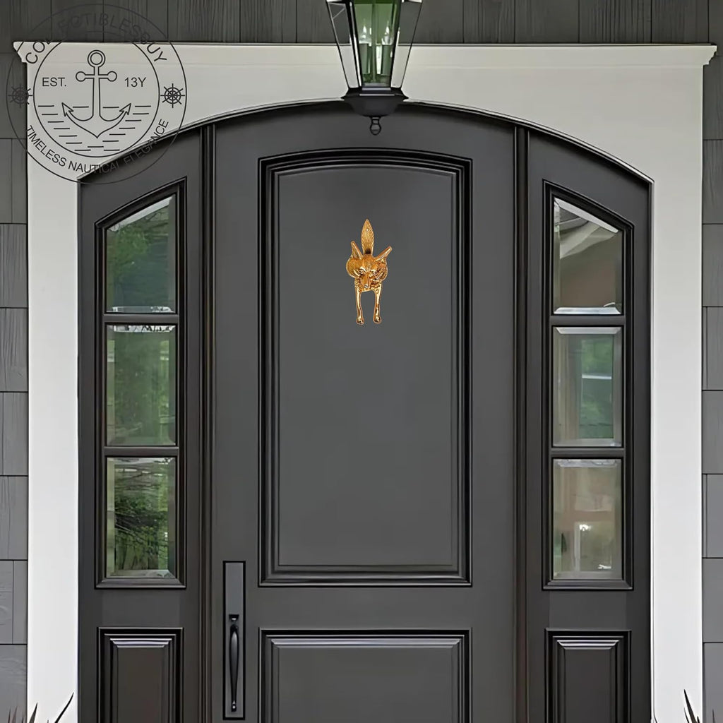 Decorative Gold Fox Head Door Knocker - Solid Brass Animal Front Door Hardware for Home, Cottage & Cabin Entry