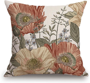 Vintage Flowers Pillow Cover Rustic Cotton Linen Decorative Square Throw Pillow Cover 18x18 Inch
