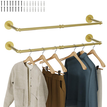 Wall Mounted Clothes Rack 2 Pack, Industrial Pipe Clothing Rack 28 Inch Gold, Wall Clothes Hanger , Cloakroom