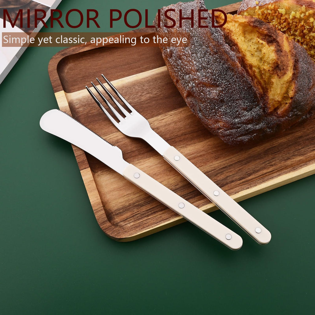 20 PCS Stainless Steel Flatware Set for 4, Silverware Set with Colored Handles, Retro Style Forks Spoons and Knives