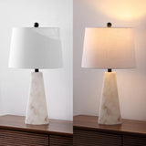25.5" Natural/Black Modern Table Lamp, White Linen Shade, Contemporary Bedside Nightstand Lamp