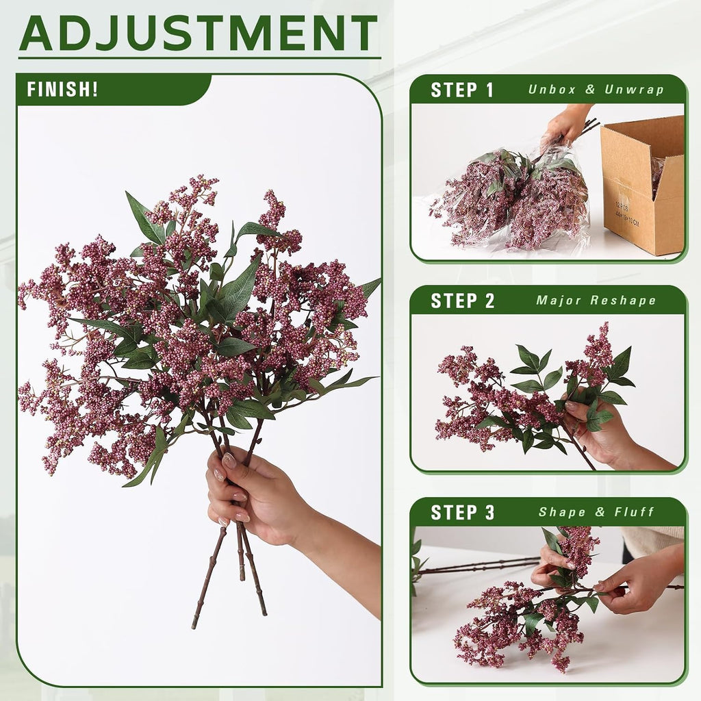 6 Pcs 17" Artificial Nandina Berry Stem, Faux Berry Spray(Dusty Plum) | DIY Bouquet, Elegant and Delicate, Realistic