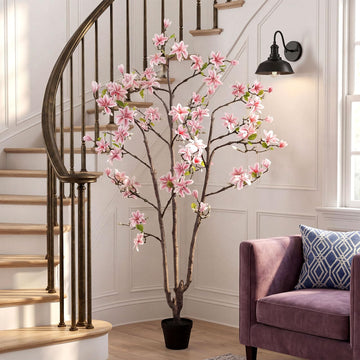 6 FT Tall Artificial Magnolia Tree, 72 Inches Faux Magnolia Trees Realistic UV-Resistant Flower Leaves Plant with Pot