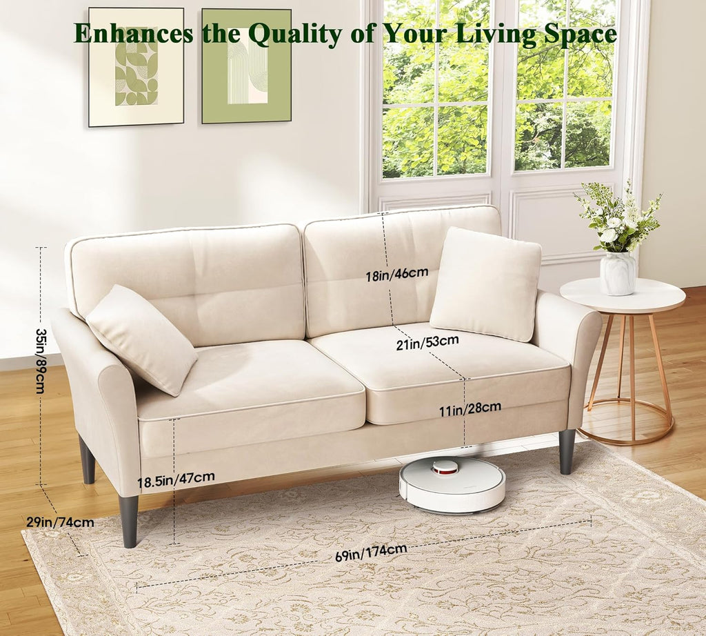 Sofa Set , Comfy Velvet 2 Piece Couch Sets , Tool-Free Setup 3 Seat Couch and Loveseat Sets, Modern Sofa and Loveseat