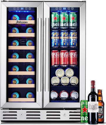 Wine and Beverage Refrigerator, 24 inch Wine Fridge Dual Zone Hold 21 Bottles an