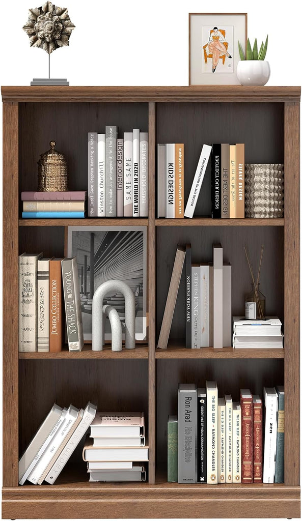6 Cube Storage Organizer Bookcase - 3 Tiers 6 Storage Cube Adjustable Space Book Case, Display Cabinet Organizer