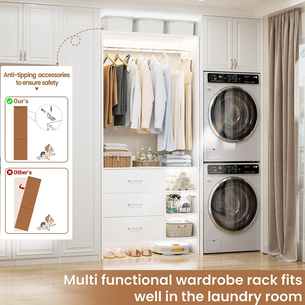 2.5FT Closet System with 3 Drawers, 29.5'' Closet Organizer, Wood Closet Organizer System, Walk-in Closet or Small