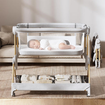 Bassinet, 3-in-1 Bedside Sleeper, One-Click Foldable Crib | Adjustable Height, Full-Mesh Sides, Zip-Down Access