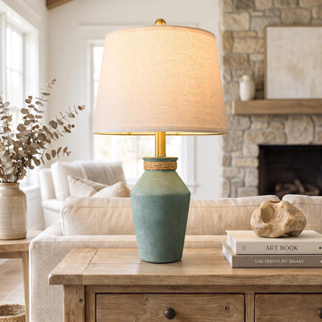 22.5" Ceramic Table Lamp Coastal Farmhouse Bedside Lamp Blue Green