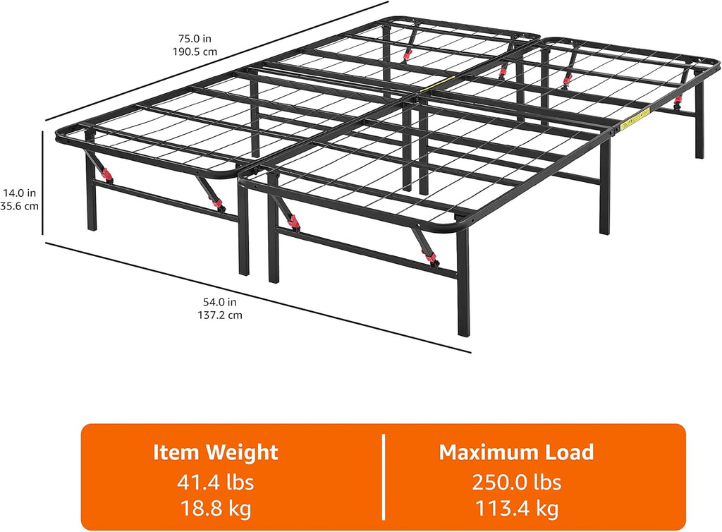 Bed Frame with Ample Underbed Storage, Foldable Metal Platform, Sturdy Steel, No Box Spring Needed, 14 inches High