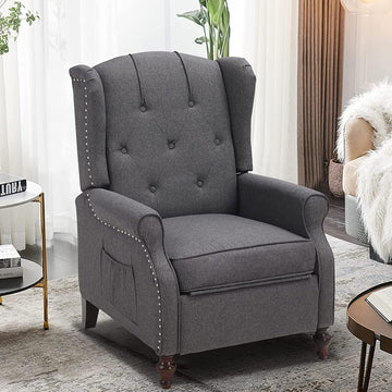 Wingback Recliner Chair with Massage and Heat, Wingback Recliner Tufted Fabric Push Back Recliner Chair , Vintage