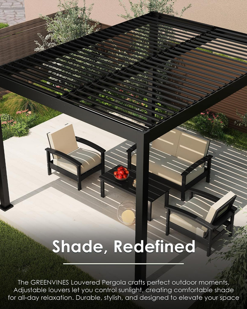 Louvered-Pergola | 10’ x 13’ | Patio Pergolas with Adjustable Roof | Hidden Drainage System | Outdoor