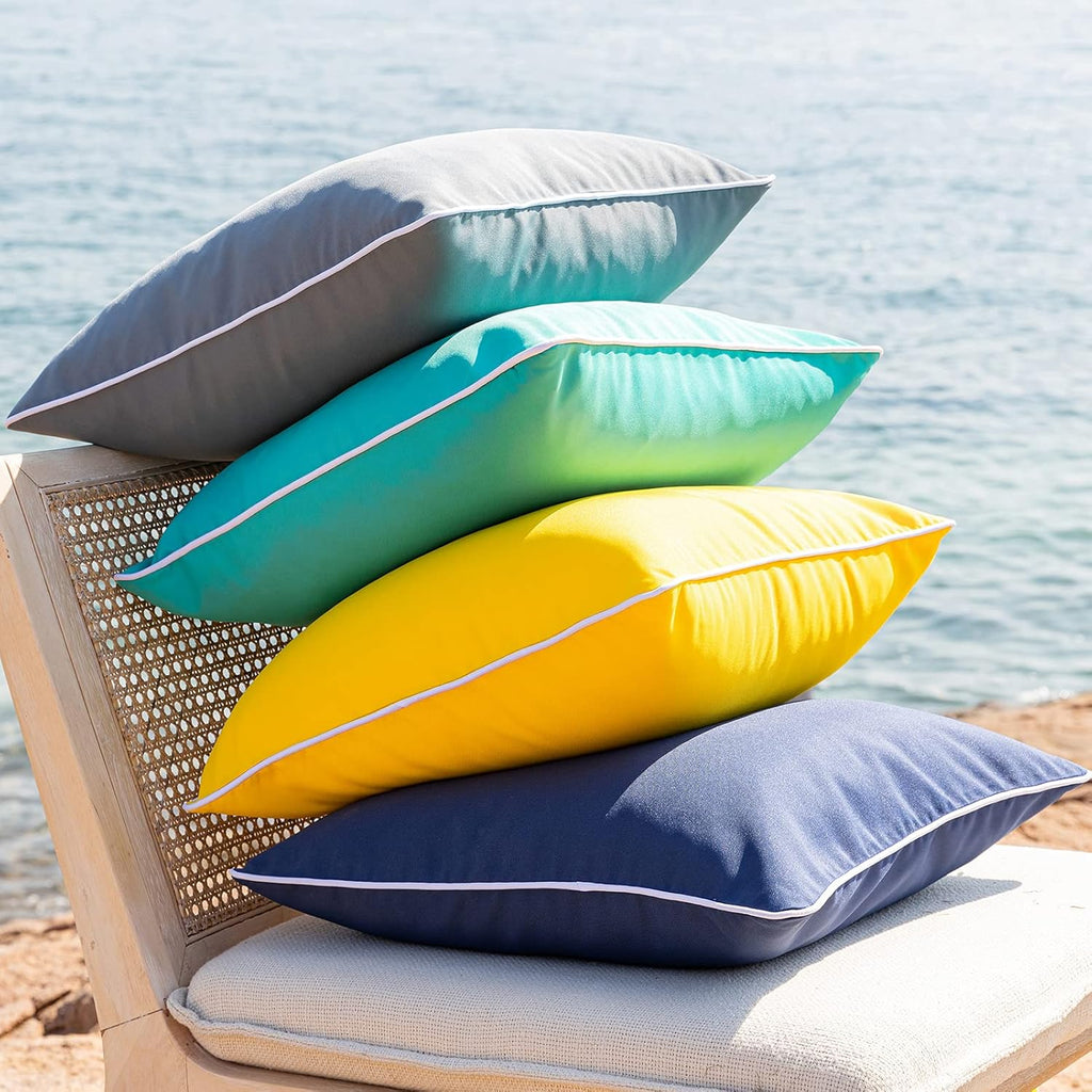 Pack of 2 Outdoor Waterproof Throw Pillow Covers Decorative Square Cushion Case Patio Pillows, Yellow)