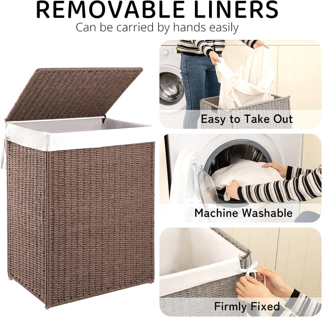 Laundry Hamper with Lid, 90L(23.8 Gal) Large Wicker Laundry Basket , Handwoven Paper Rope Clothes Hamper with