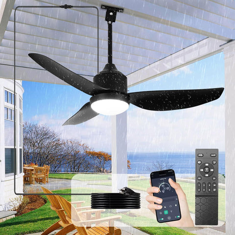 42 Inch Black Waterproof Gazebo Fans with Lights Outdoor Hanging - Plug in Remote App Control for Patios Indoor Farmhouse Porch - 6 Speed Reversible DC Motor A101-B0F29G4MR4