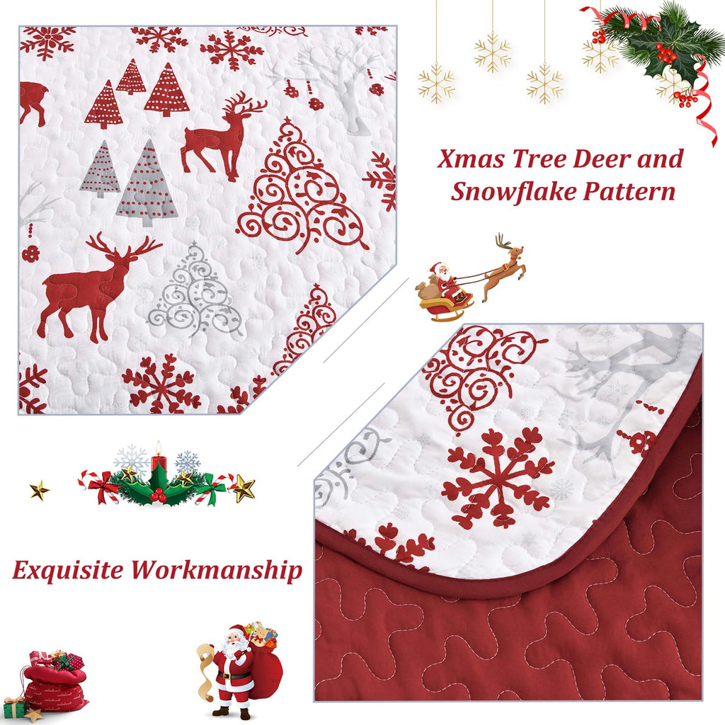 Christmas Quilt Set King Size, Xmas Tree Reindeer Snowflake Quilt
