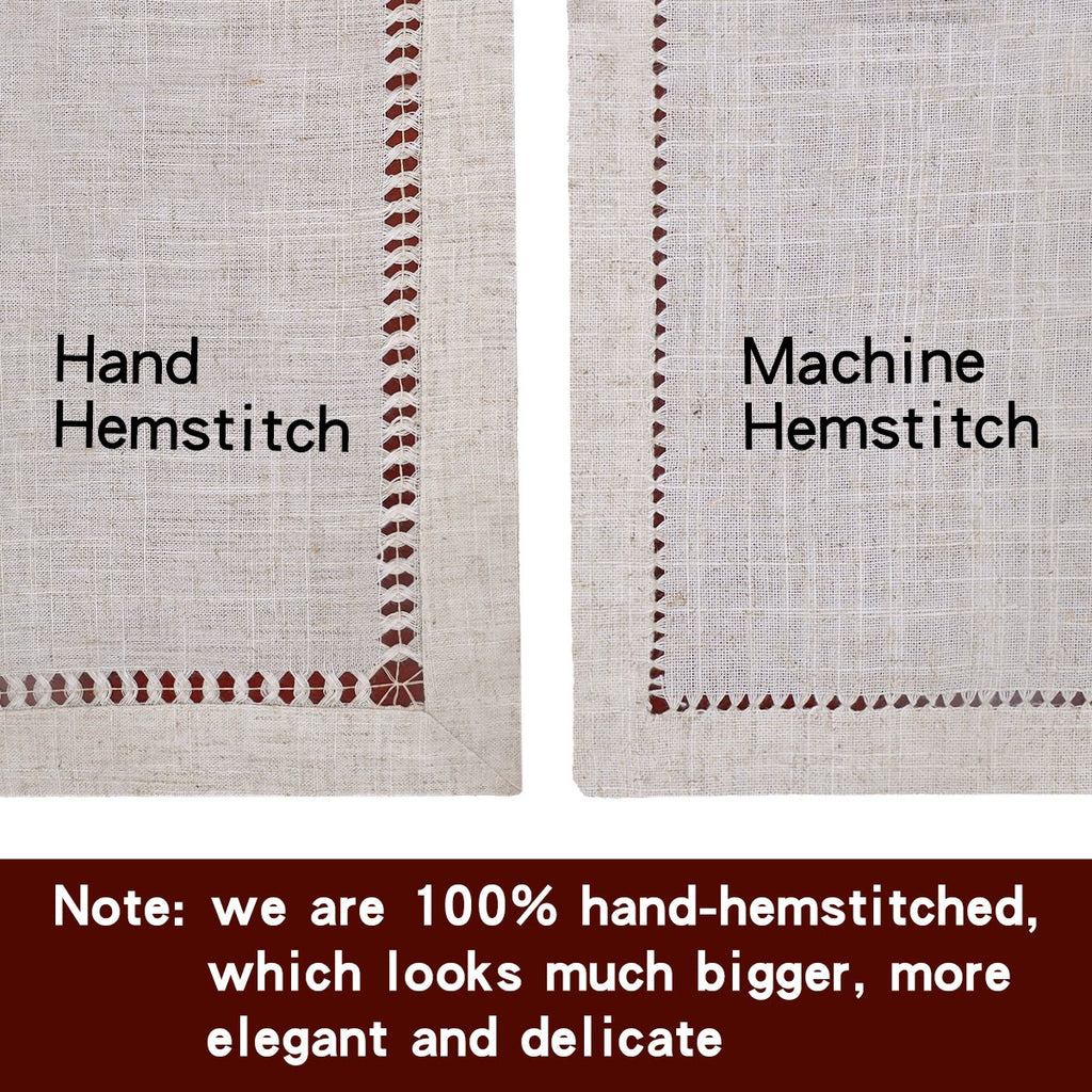 Large Handmade Double Hemstitch Natural Tablecloth, Round 90 Inch