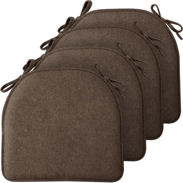 Brown Memory Foam Chair Cushions, 4-Pack — 1.5" Thick with Ties