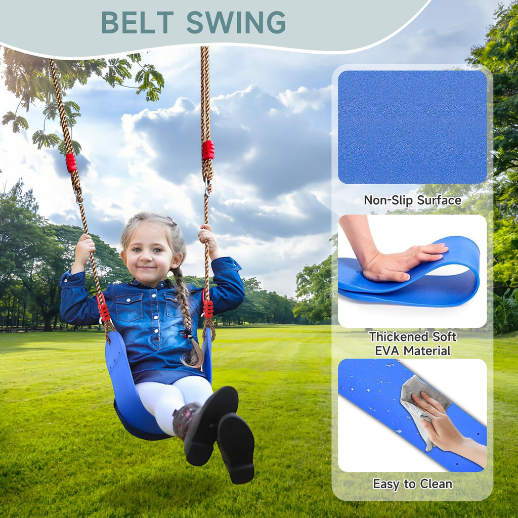 2 in 1 Swing Set for Backyard, Platform & Belt Swing, 440lbs(Blue)