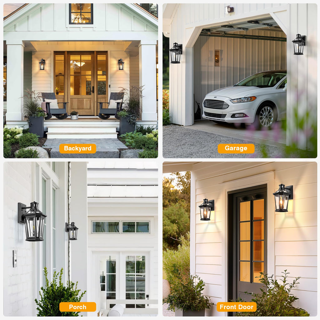 Motion Sensor Outdoor Lighting, Outdoor Wall Lights Wall Mount with Clear Glass, Black Dusk to Dawn Garage Light