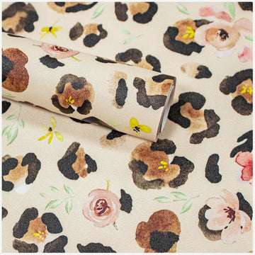 Floral Cheetah Print Peel and Stick Wallpaper Boho 17.3in x 32.8ft | Renter Friendly Self Adhesive Removable Chic