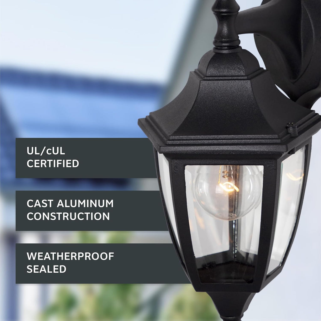 Waterbury Outdoor Light Fixture, 14.25 Inch Exterior Wall Lantern Sconce for Front Door, Patio and Porch, Black, 2461-BK