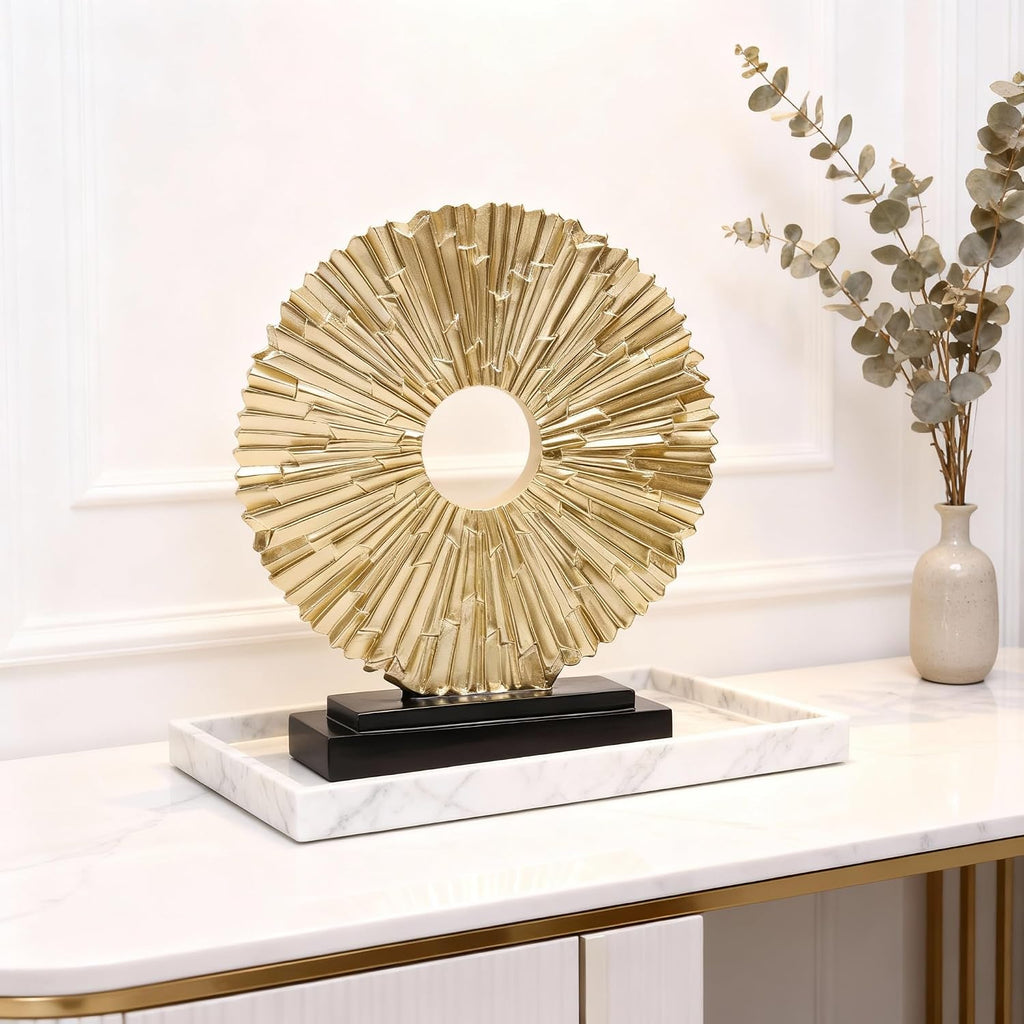 Gold Home Decor Sculpture, Unique Round line Statue, Modern Home Decor, Decorative Panel Statue Gold Decoration TV