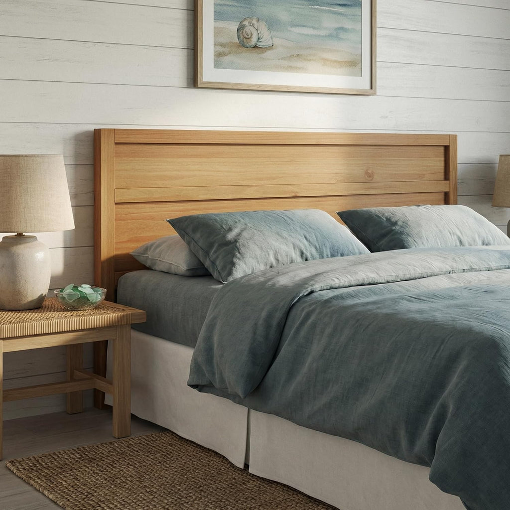 Serene Solid Wood Panel Headboard with Clean-Line Design, King, Stained Pine, Easy Assembly, Quality Materials