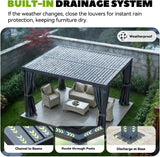 Louvered Pergola 10x12, Outdoor Rustproof Shelter with Adjustable Roof